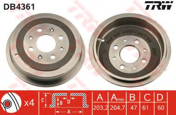 Tambur frana OPEL ADAM (2012 - 2016) TRW DB4361