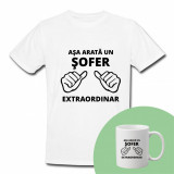 &quot;Așa arată un șofer&quot; Set Personalizat &ndash; Tricou + Cană Alb XXL