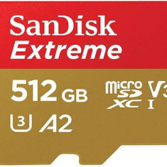 Card de memorie SanDisk Extreme MicroSDXC, 512GB, UHS-I U3, Clasa 10, V30 + Adaptor SD