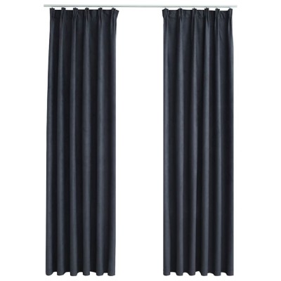 Draperii opace cu carlige, 2 buc., antracit, 140 x 225 cm foto