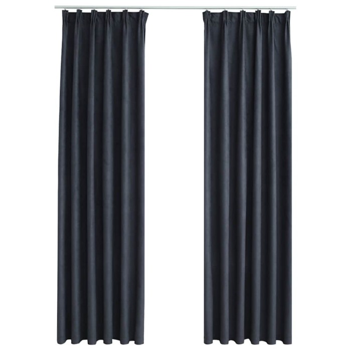 Draperii opace cu carlige, 2 buc., antracit, 140 x 225 cm