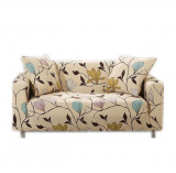 Husa elastica universala pentru canapea si pat,auriu cu flori crem, 190X 210 cm