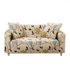 Husa elastica universala pentru canapea si pat, cu 2 fete de perna, cu flori