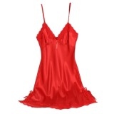 Pijama Dama Sexy Satin Rosu - Rochie Noapte, Lenjerie Intima Femei, Bretele Ajustabile - Marime S