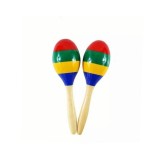 Maracas Lemn Multicolor BTS, 20cm, Set 2 Instrumente Muzicale Rumba Shakers, Jucarie Copii 1 An+ Baieti