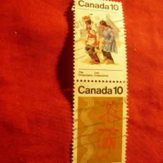 2 Timbre in pereche Canada 1976 - Traditii , Indieni , stampilate