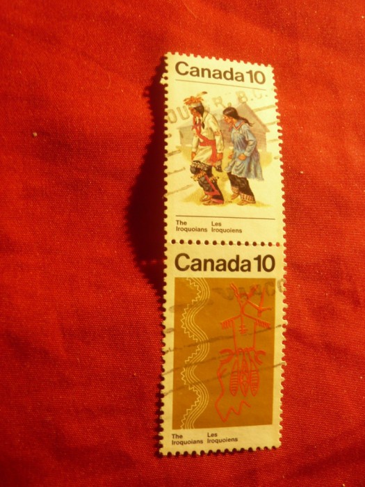 2 Timbre in pereche Canada 1976 - Traditii , Indieni , stampilate