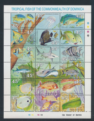 DOMINICA-Pesti tropicali-bloc cu 18 timbre dantelate nestampilate foto