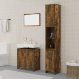 vidaXL Set mobilier de baie, 3 piese, stejar fumuriu, lemn prelucrat