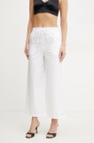 Marella pantaloni de bumbac Emme by Marella femei, culoarea alb, lat, high waist, 2515131082200