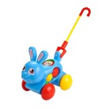 Jucărie Interactivă de &Icirc;mpins Iepuraș Vesel, Rotițe Dintate, Efecte Sonore, h 65 cm, Albastru, EMC ONSHOP&reg;