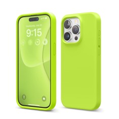 Husa silicon antisoc cu microfibra pentru Iphone 15 Pro Max Verde Neon