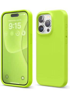 Husa silicon antisoc cu microfibra interior pentru Iphone 15 Pro Verde Neon foto