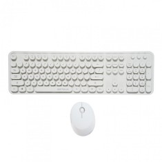 Kit Tastatura + Mouse Serioux Retro, Wireless 2.4 Ghz, Taste Numerice, USB, Receiver Nano, 1600 DPi ajustabili, Layout US, White foto