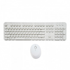 Kit Tastatura + Mouse Serioux Retro, Wireless 2.4 Ghz, Taste Numerice, USB, Receiver Nano, 1600 DPi ajustabili, Layout US, White