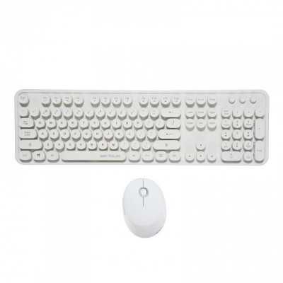 Kit Tastatura + Mouse Serioux Retro, Wireless 2.4 Ghz, Taste Numerice, USB, Receiver Nano, 1600 DPi ajustabili, Layout US, White foto