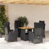vidaXL Set mobilier de grădină cu perne, 5 piese, negru, poliratan
