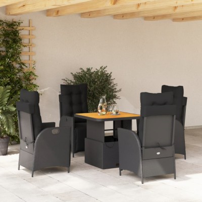 vidaXL Set mobilier de grădină cu perne, 5 piese, negru, poliratan 3277448 foto