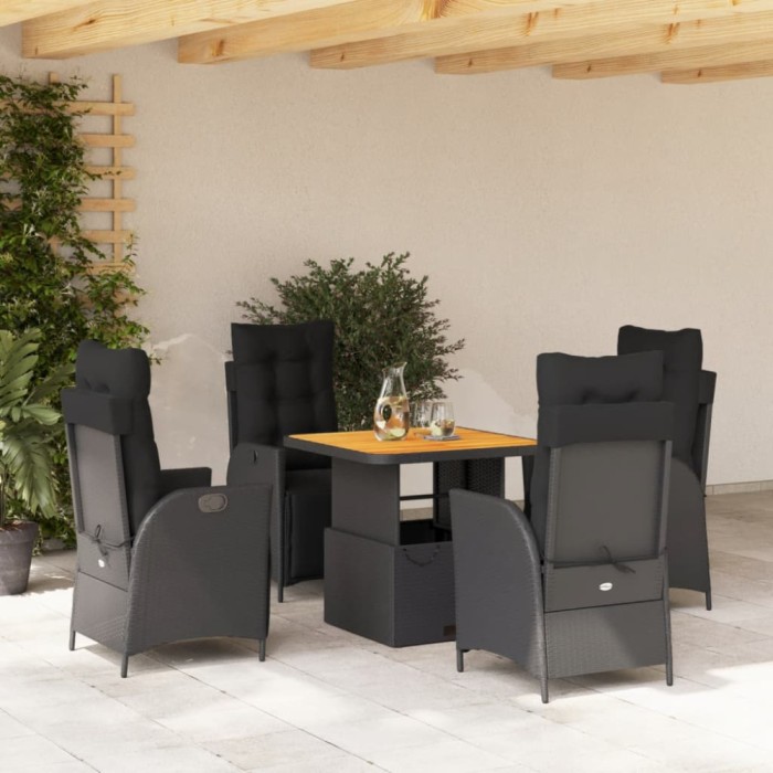 vidaXL Set mobilier de grădină cu perne, 5 piese, negru, poliratan 3277448