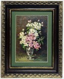 Toader Schipor- Tablou 1996 Natura statică Vas cu Flori de Măr , pictura &icirc;n ulei &icirc;nrămată rama lemn 40x50cm