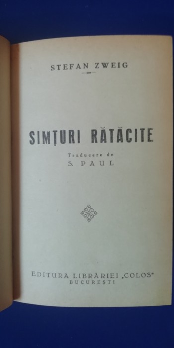 myh 545 - STEFAN ZWEIG - SIMTURI RATACITE - EDITIE INTERBELICA