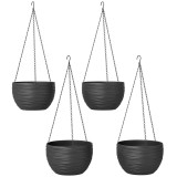 Outsunny Ghivece pentru plante de exterior și interior, auto-udare, ghivece suspendate cu lanțuri metalice, 4 bucăți, negru | Aosom Romania