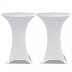 Husă de masă cu picior Ø70 cm, 2 buc., alb, elastic
