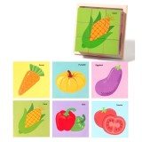 Cumpara ieftin Puzzle educativ din lemn cu 9 cuburi si 6 imagini, model legume, joc Montessori pentru copii 4, 6 ani, 11 x 11 x 3.2 cm, multicolor