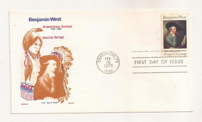 P7 FDC SUA- Benjamin West, American Artist -First day of Issue, necirc. 1975 foto