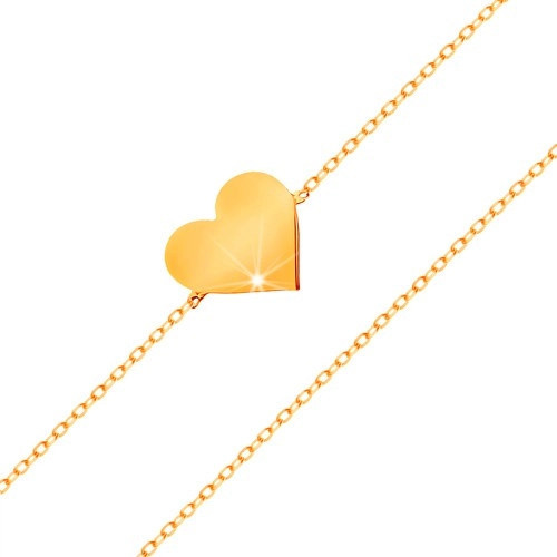Brățară din aur 14K - lanț &icirc;ngust strălucitor, pandantiv - inimă plată