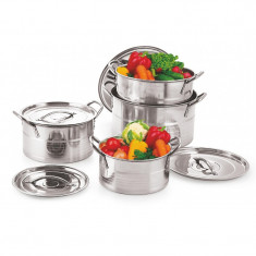 Set 4 oale din inox cu capace, capacitate de la 3 la 8 Litri, Grunberg foto