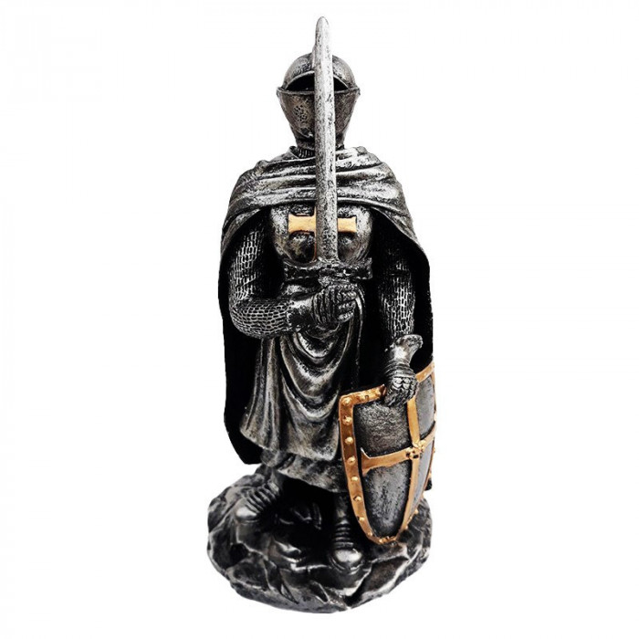 Statueta decorativa, Soldat in armura cu scut, Argintiu, 24 cm, 1951G-2