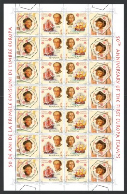 Romania 2005 LP 1691 - Europa CEPT 50 de ani, Cristofor Columb coala dantelata foto