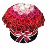 Aranjament floral personalizabil, Eventissimi, Cutie cadou, 63 Trandafiri, Multicolor