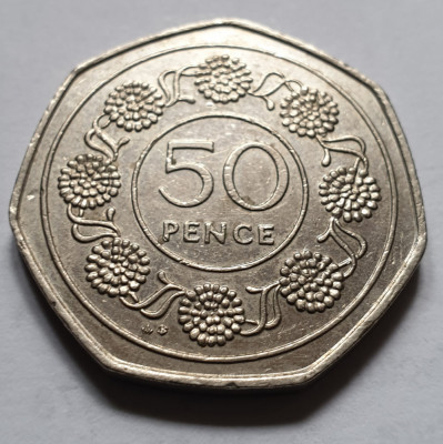 Monedă 50 pence 1988 Gibraltar, Candytuft Flowers, km#17, tiraj 30.000 foto