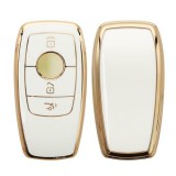 Husa Cheie Auto pentru Mercedes Benz Smart Key, Kwmobile, Alb/Auriu, Silicon, 56003.02