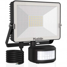 Proiector LED cu senzor de miscare MustWin, 30 W, 3000 lm, 42 x LED, senzor PIR, telecomanda IR foto