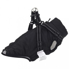 vidaXL Haină c&acirc;ini cu ham impermeabilă reflectorizantă, negru, L36 4019910