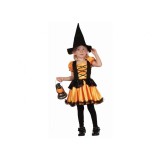 Costum carnaval Vrajitoare Portocalie pentru copii, marime 92/104cm ( 3-4 ani)
