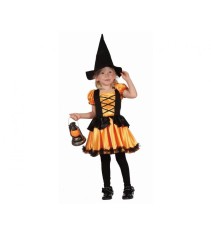Costum carnaval Vrajitoare Portocalie pentru copii, marime 92/104cm ( 3-4 ani)
