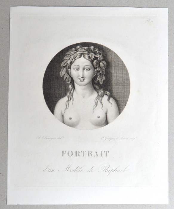 Portret dupa un model de Rafael gravura veche sec 19