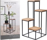 Suport etajat pentru ghivece de flori, 4 nivele, metal si lemn