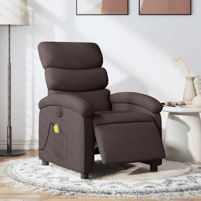 vidaXL Fotoliu electric de masaj rabatabil, maro &icirc;nchis, textil