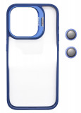 Husa Protectie din Policarbonat cu stativ si protectie camere, pentru iPhone 15 Plus, Albastru, Oem