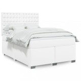 VidaXL Pat box spring cu saltea, alb, 160x200 cm, piele ecologică 3293029