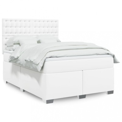 vidaXL Pat box spring cu saltea, alb, 160x200 cm, piele ecologică 3293029 foto