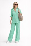 Women's Aqua Green Comfortable Fit Wide-Leg Pants Two-Piece Set
