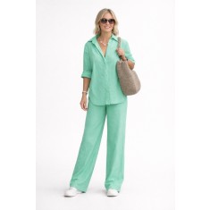 Women's Aqua Green Comfortable Fit Wide-Leg Pants Two-Piece Set