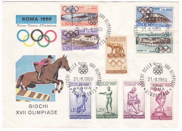 DB1 Italia 1960 Olimpiada Roma FDC + Brosura prezentare 8 pg. 2 limbi 4 poze