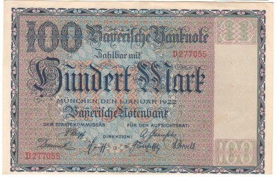 SV * Germania 100 MARK 1923 (1 Ianuarie) +/- XF foto